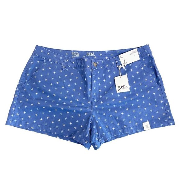 A.N.A. NWT Denim Blue Mid-Rise Twill Short Geometric Print Women's Size 18 NEW - Picture 2 of 6